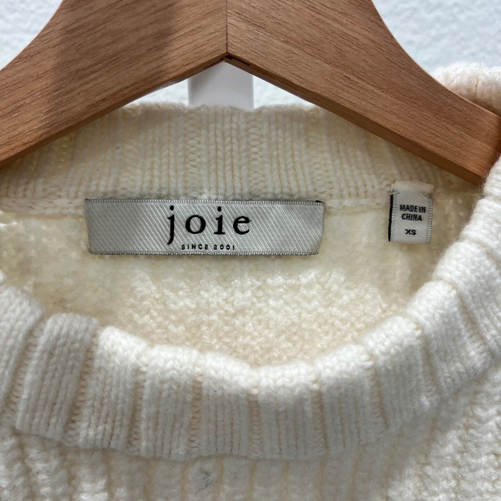 Joie Ivor Colorblock Chunky Cable Knit Wool Sweater Womens XS Cream Old Money - Picture 3 of 15